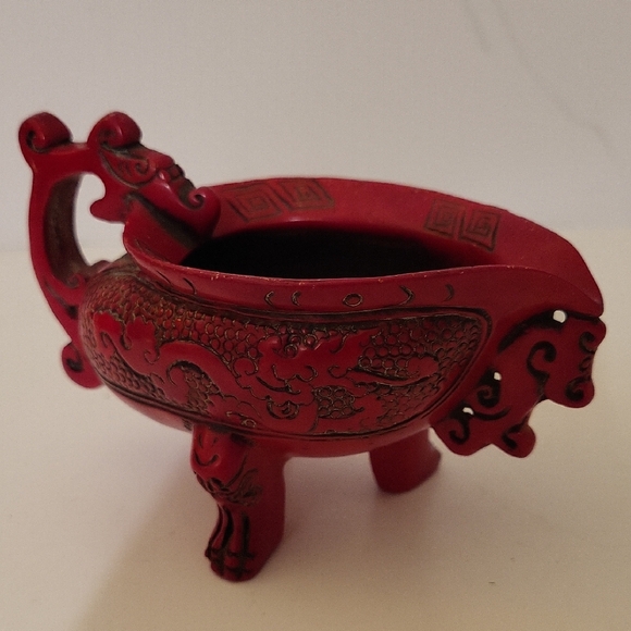 Vintage Red Dragon Lacquerware Tripod Incense Holder